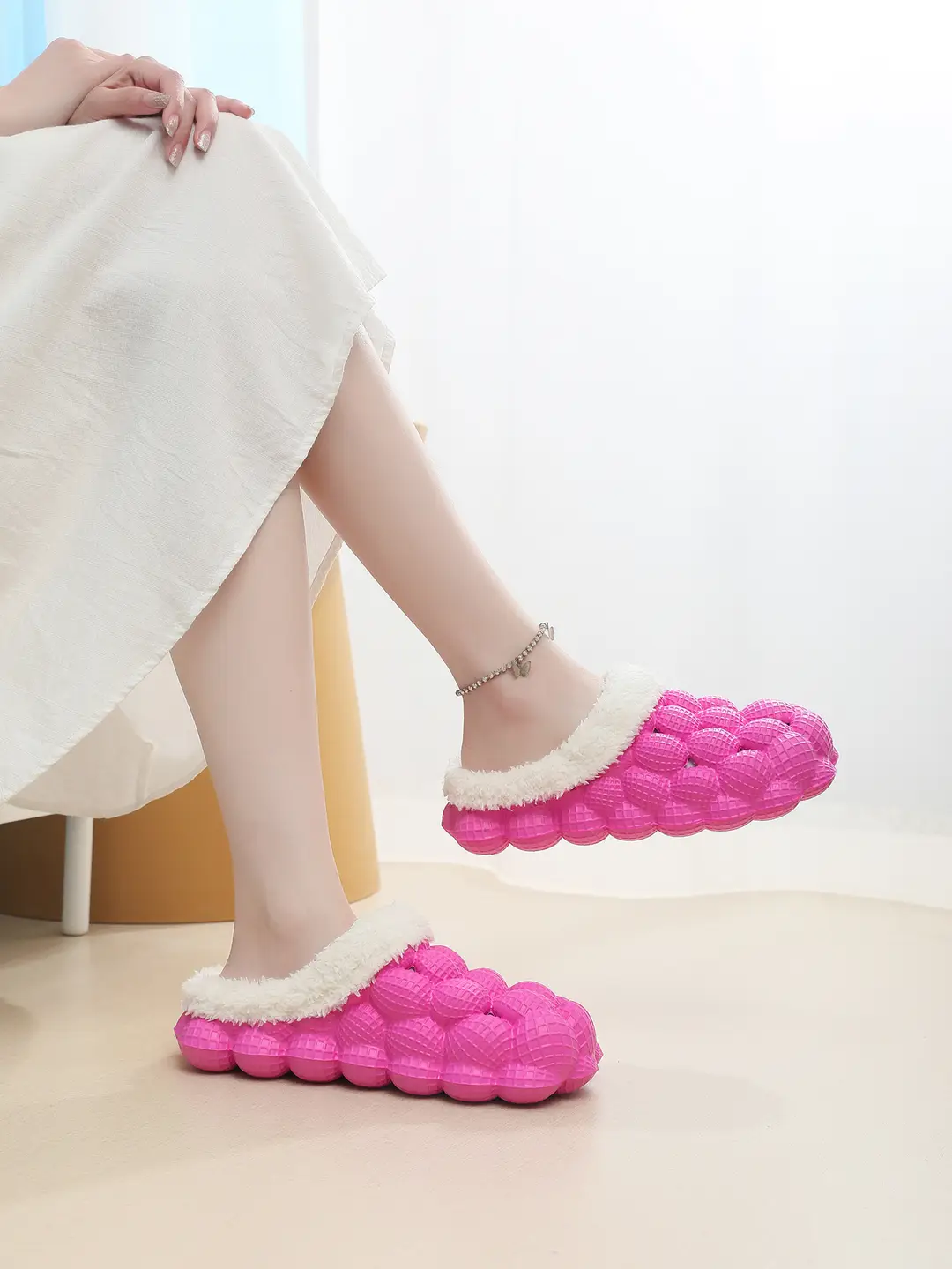 Factory wholesale autumn and winter cotton slippers litchi bubble soft bottom thick bottom cute non-slip warm Mao Mao cotton slippers for men and women — feature 6