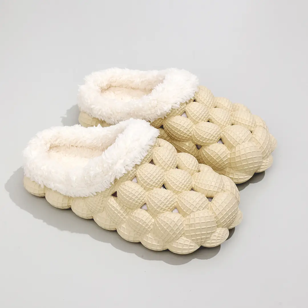 Factory wholesale autumn and winter cotton slippers litchi bubble soft bottom thick bottom cute non-slip warm Mao Mao cotton slippers for men and women - Image 3