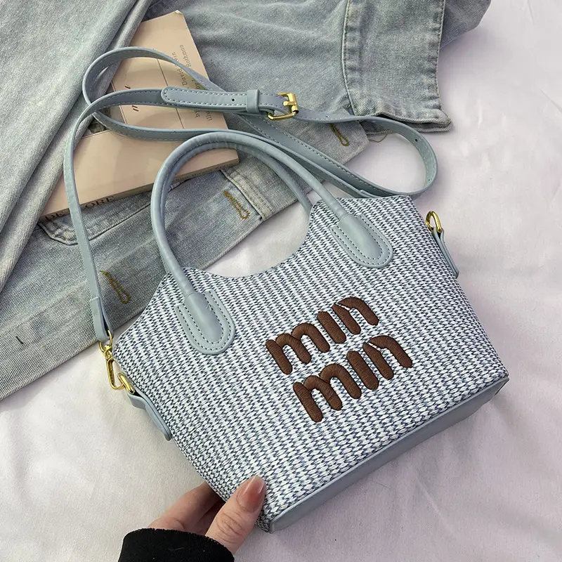 Trendy Blue Printed Bucket Bag for Women - Image 4