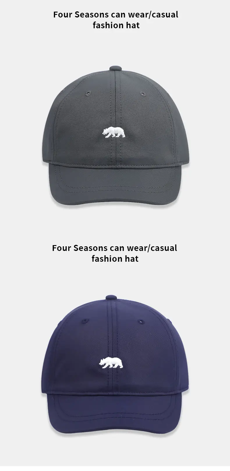 Navy Blue Polar Bear Embroidered Baseball Cap for Women — feature 13