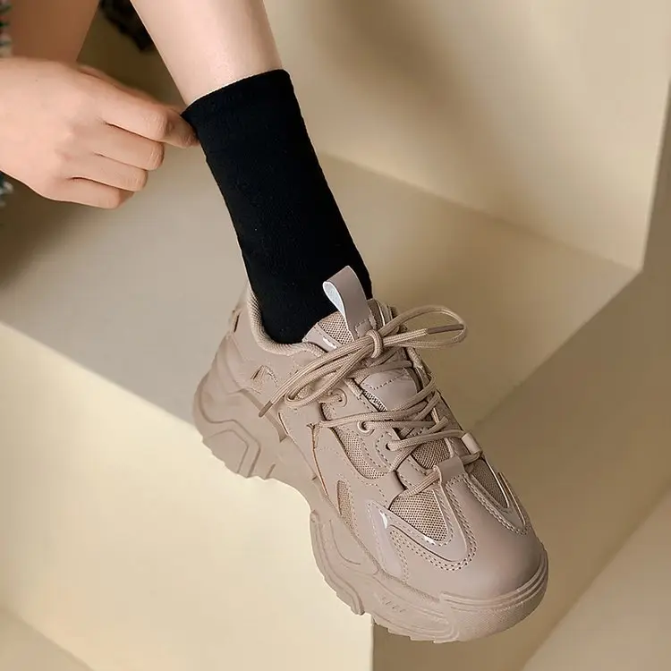 Foot-Showing Small Popular Dad Shoes for Women 2025 Spring New Versatile Breathable Mesh Thick-Soled Sports Black Flats for Women - Image 4
