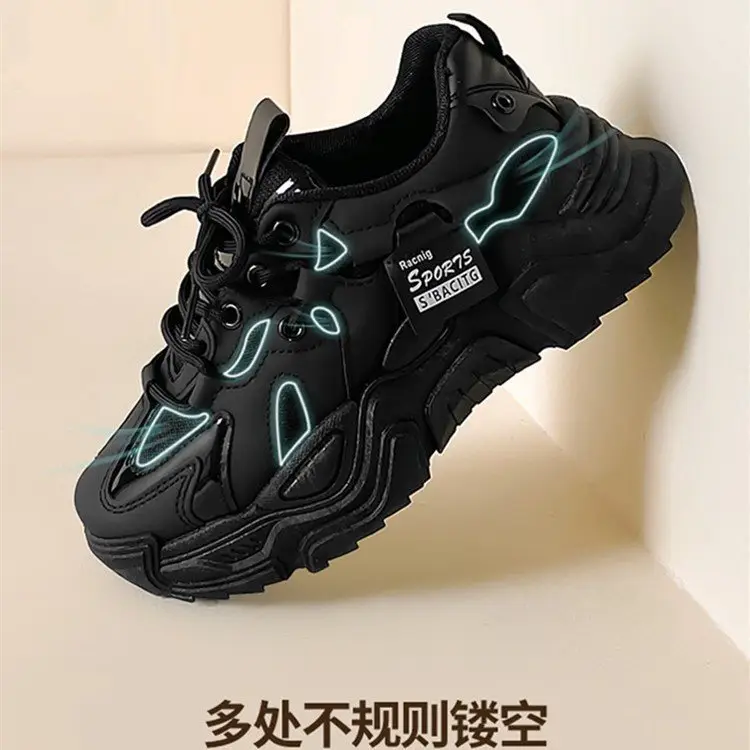 Foot-Showing Small Popular Dad Shoes for Women 2025 Spring New Versatile Breathable Mesh Thick-Soled Sports Black Flats for Women - Image 5