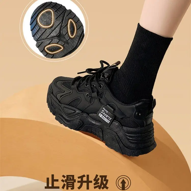 Foot-Showing Small Popular Dad Shoes for Women 2025 Spring New Versatile Breathable Mesh Thick-Soled Sports Black Flats for Women - Image 6
