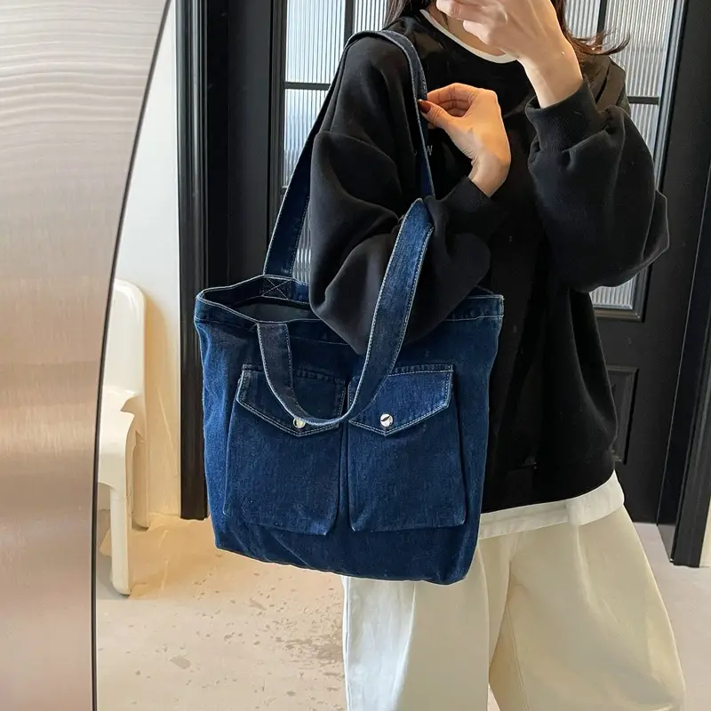 Denim Canvas Shoulder Bag Large Capacity College Student - Image 4