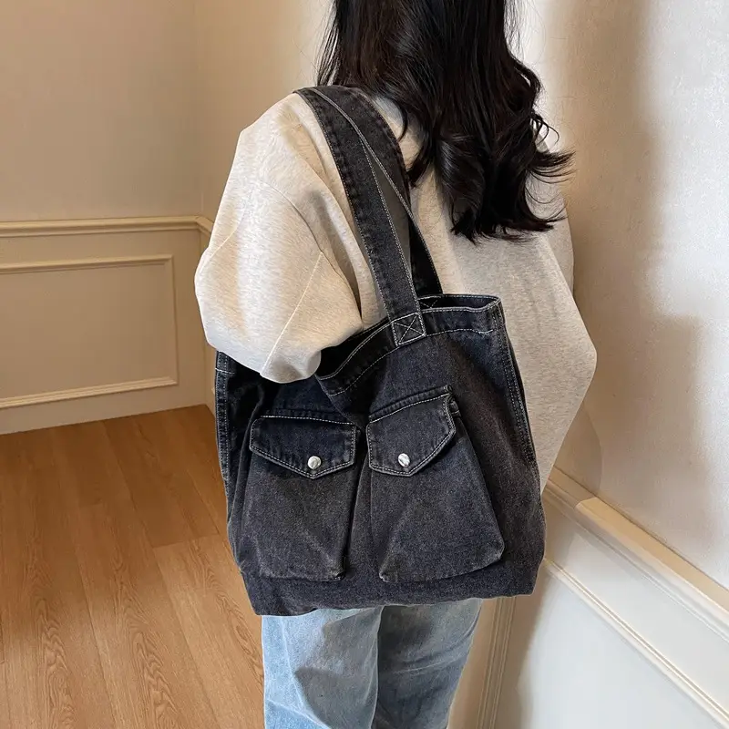 Denim Canvas Shoulder Bag Large Capacity College Student - Image 5