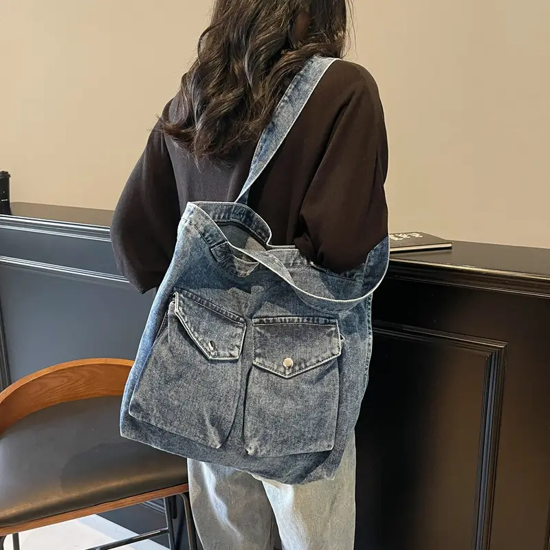Denim Canvas Shoulder Bag Large Capacity College Student - Image 6