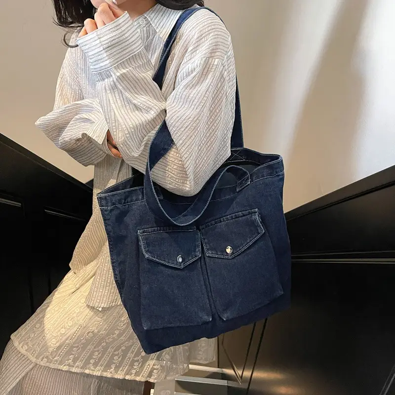 Denim Canvas Shoulder Bag Large Capacity College Student - Image 7