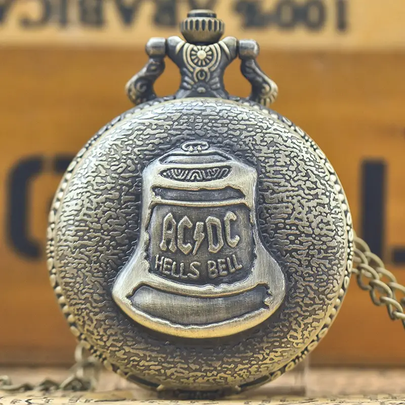 AC/DC Bell Pocket Watch Bronze Gold Large Clock - Image 3