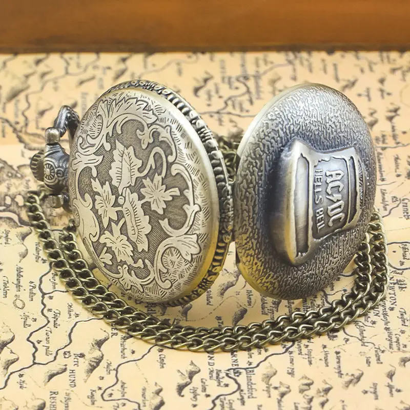 AC/DC Bell Pocket Watch Bronze Gold Large Clock - Image 5