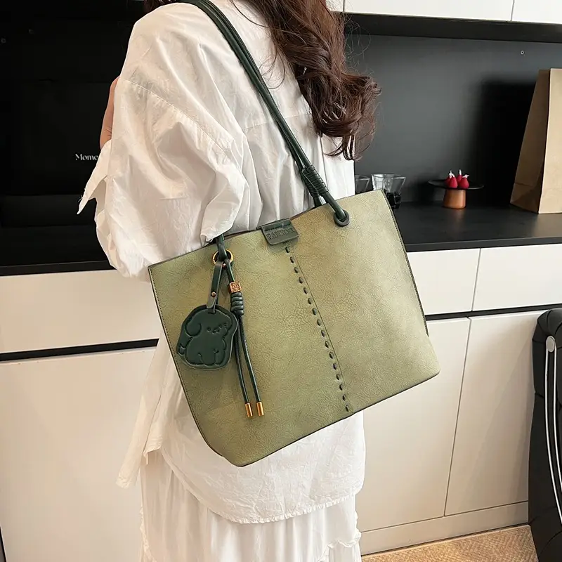 Green PU Leather Puppy Tote Bag Large Capacity 2025 - Image 4