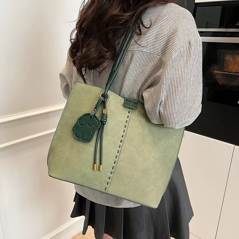 Green PU Leather Puppy Tote Bag Large Capacity 2025 - Image 5