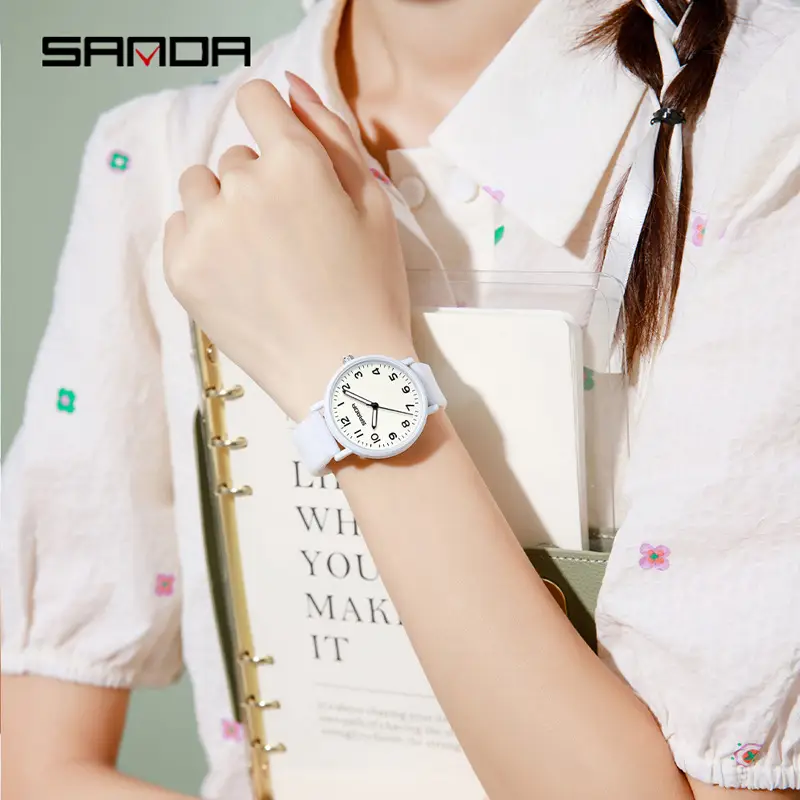 Sanda White Quartz Watch for Boys Girls Waterproof All-match