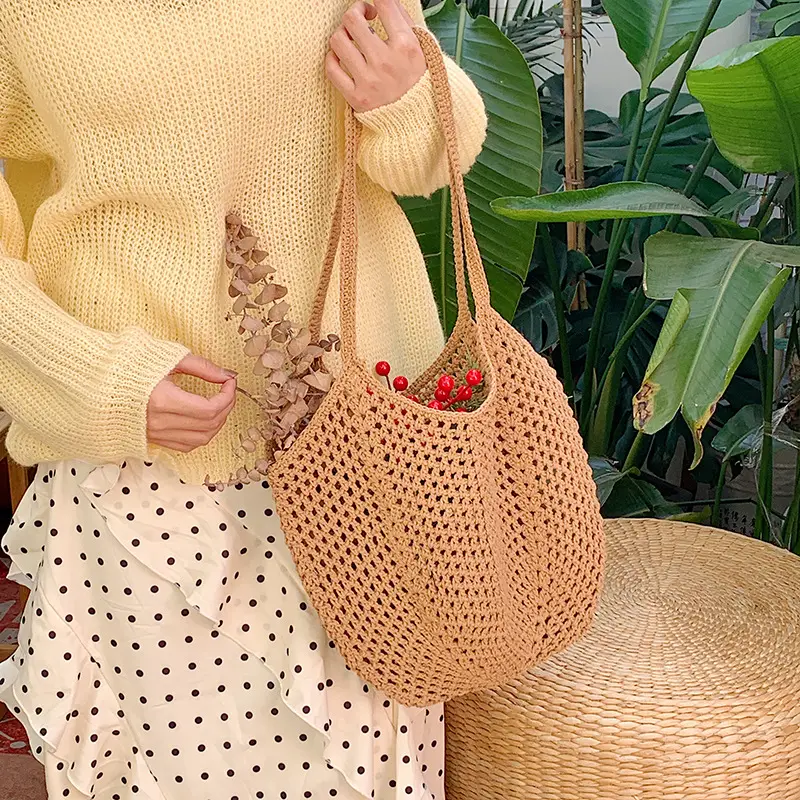 New Hollow Bucket Bag Large Capacity Cotton Woven Women - Image 4