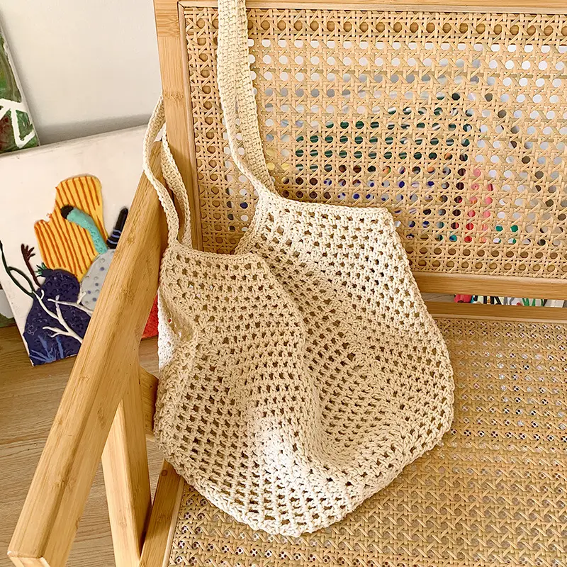 New Hollow Bucket Bag Large Capacity Cotton Woven Women - Image 5