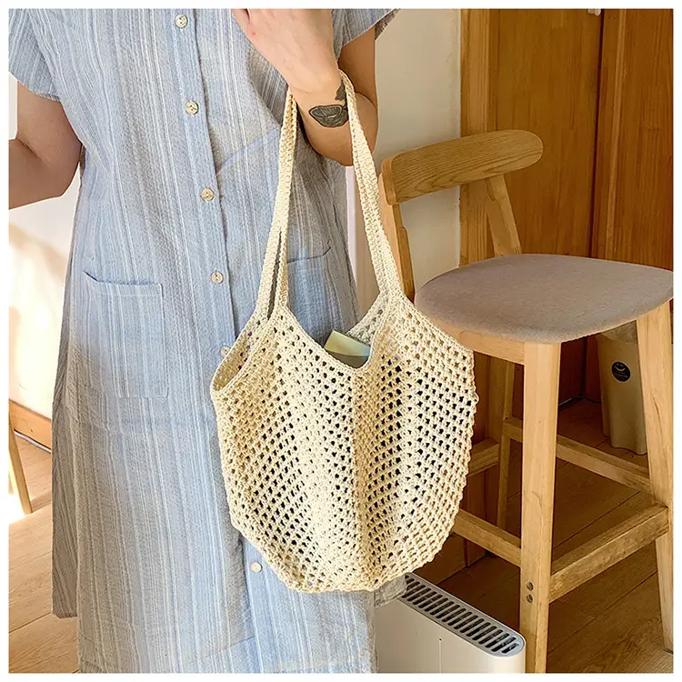 New Hollow Bucket Bag Large Capacity Cotton Woven Women — feature 10