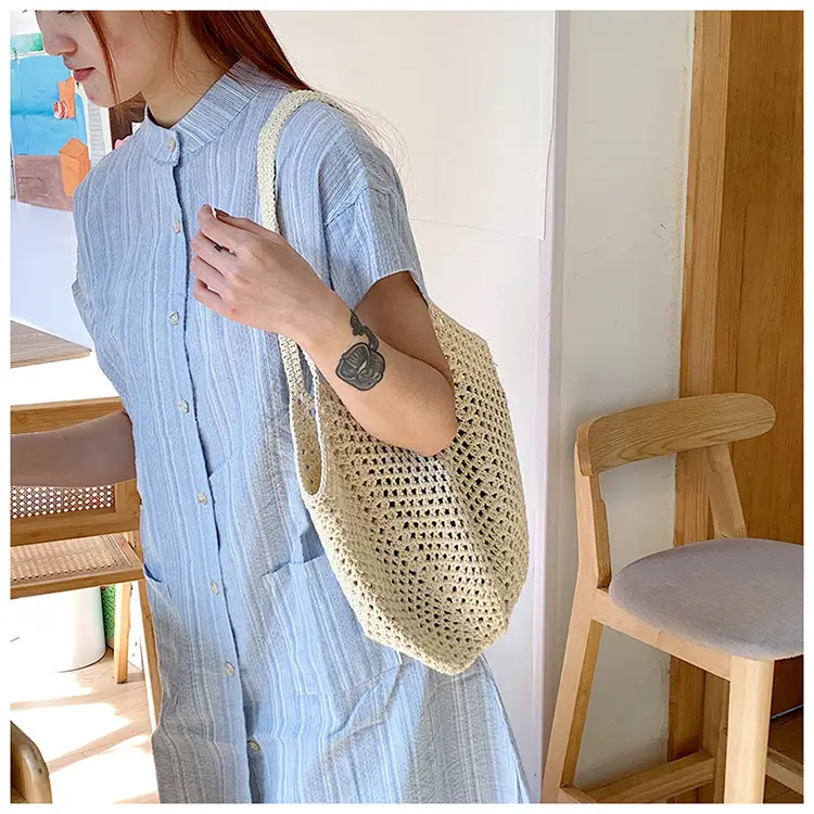 New Hollow Bucket Bag Large Capacity Cotton Woven Women — feature 11