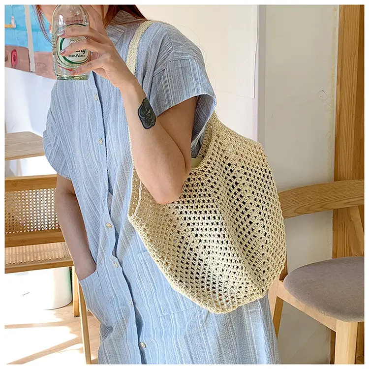 New Hollow Bucket Bag Large Capacity Cotton Woven Women — feature 12