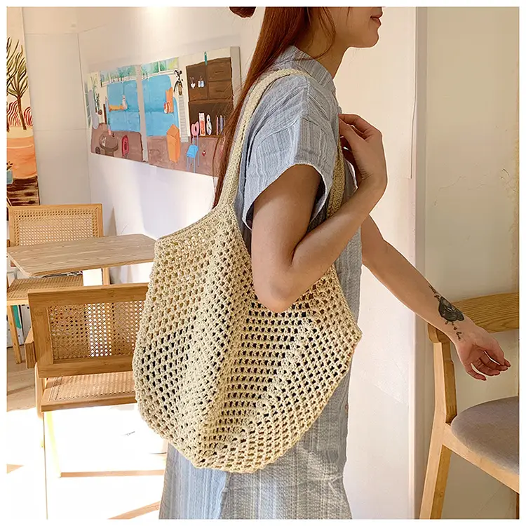 New Hollow Bucket Bag Large Capacity Cotton Woven Women — feature 13