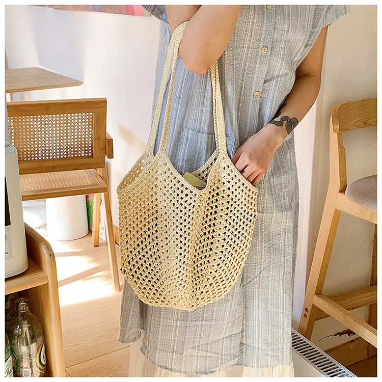 New Hollow Bucket Bag Large Capacity Cotton Woven Women — feature 14