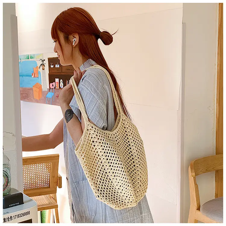 New Hollow Bucket Bag Large Capacity Cotton Woven Women — feature 16
