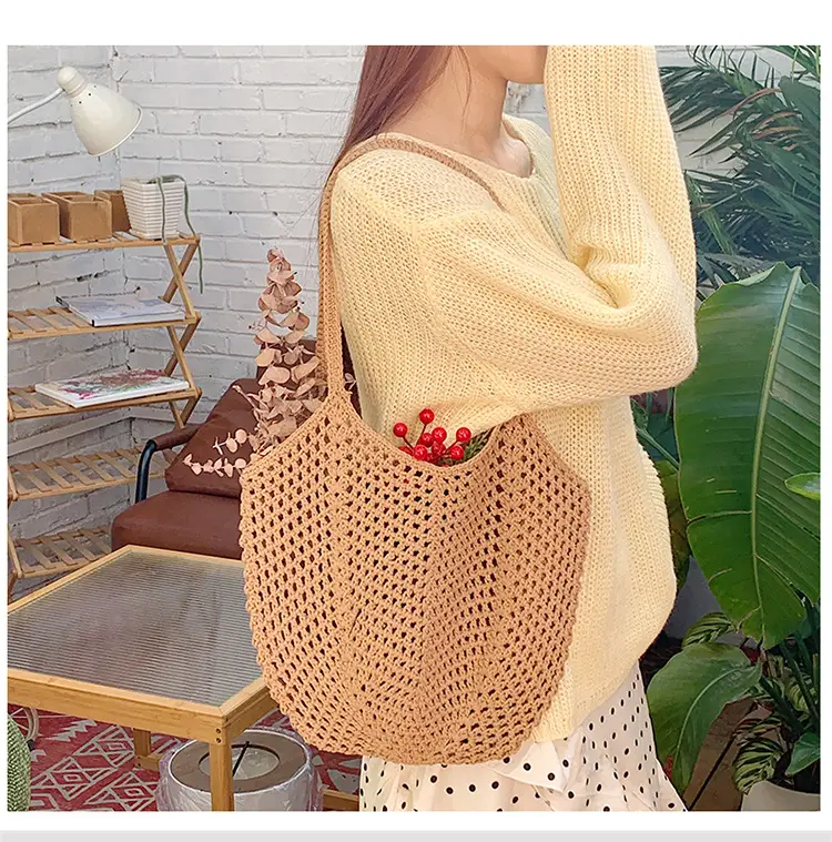 New Hollow Bucket Bag Large Capacity Cotton Woven Women — feature 3