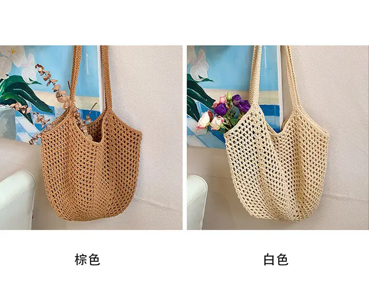 New Hollow Bucket Bag Large Capacity Cotton Woven Women — feature 5