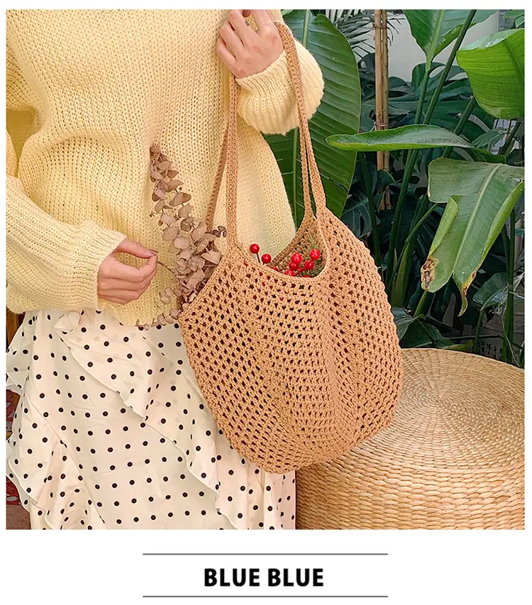 New Hollow Bucket Bag Large Capacity Cotton Woven Women — feature 7