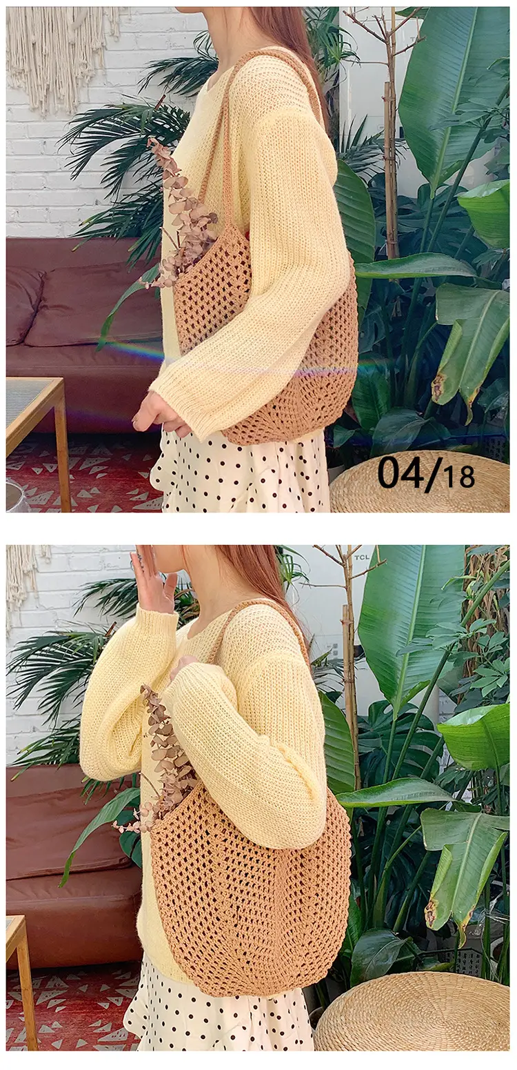 New Hollow Bucket Bag Large Capacity Cotton Woven Women — feature 8
