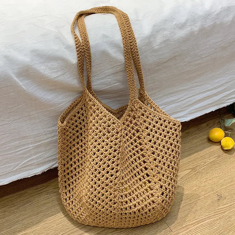 New Hollow Bucket Bag Large Capacity Cotton Woven Women - Image 2