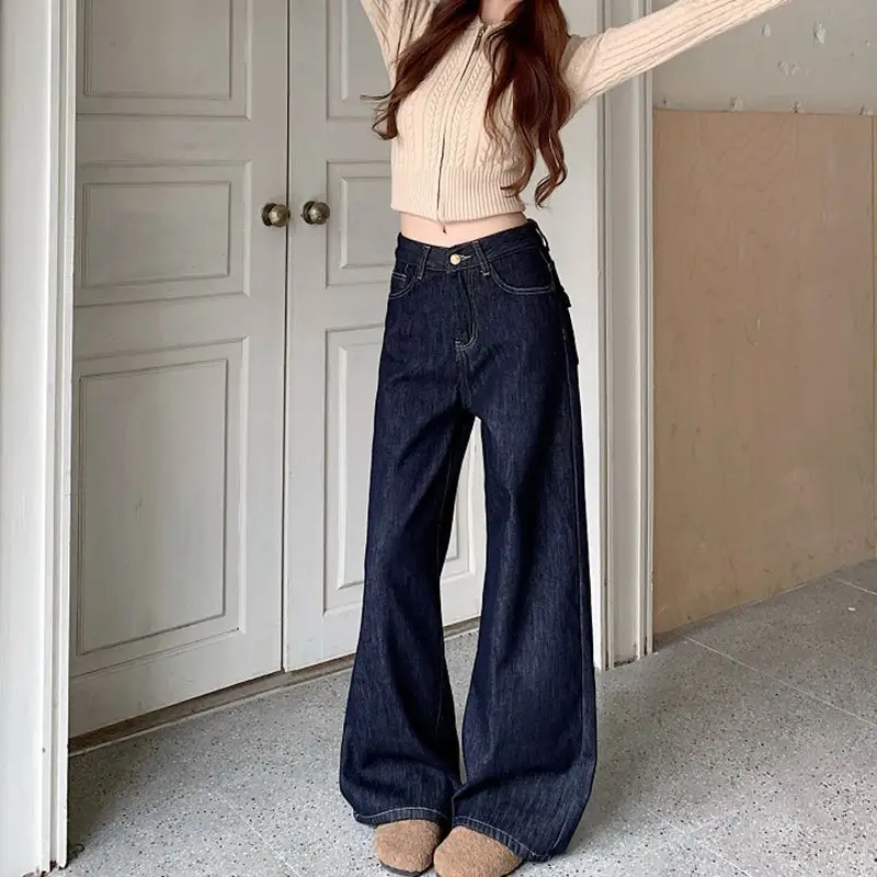 Dark Blue Wide Leg Hip Covering Jeans 2025