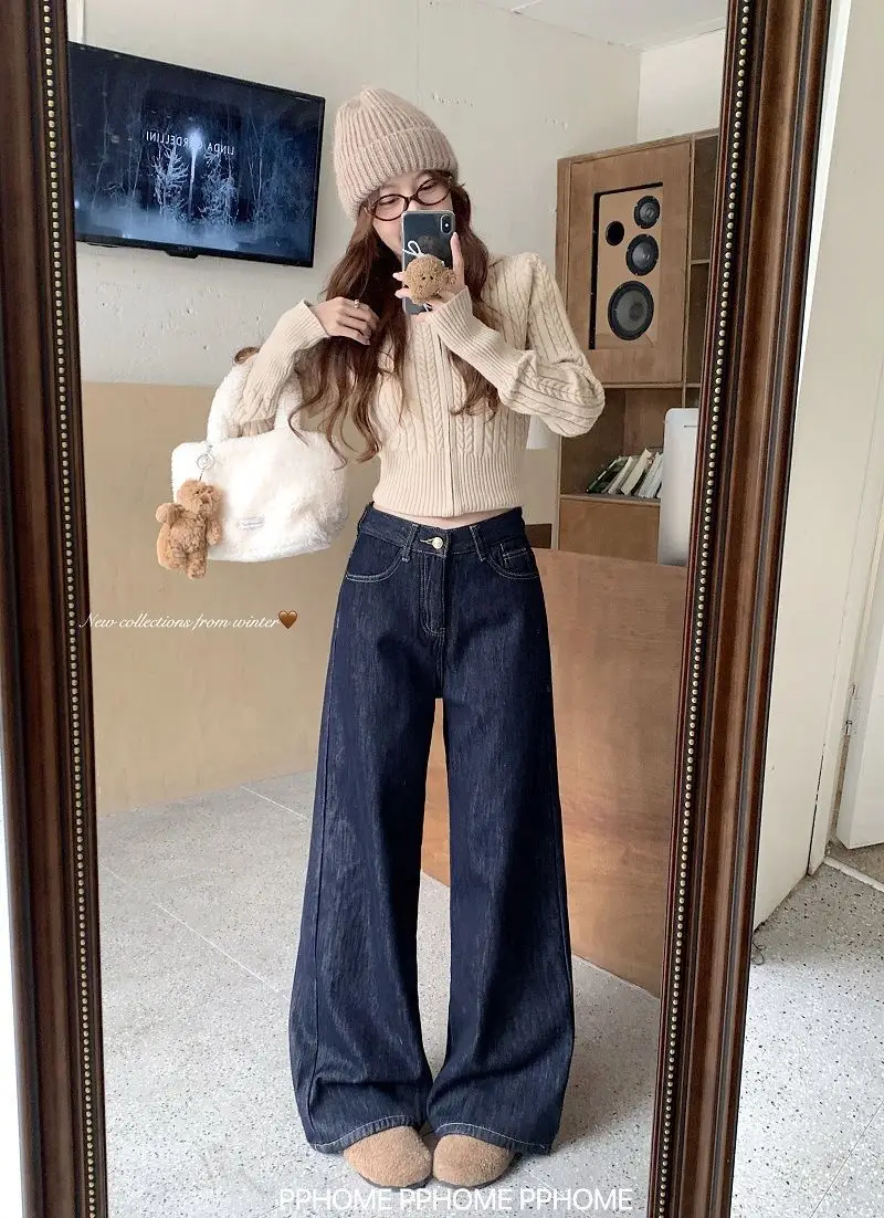 Dark Blue Wide Leg Hip Covering Jeans 2025 — feature 12