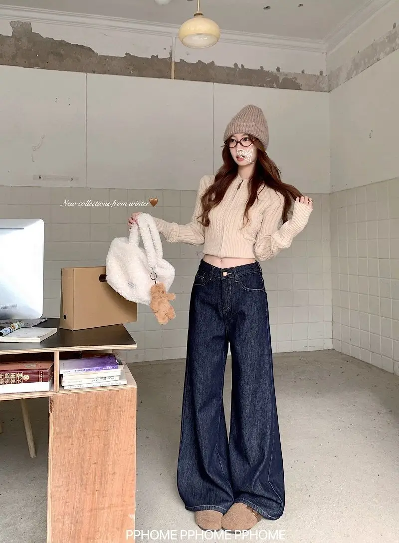 Dark Blue Wide Leg Hip Covering Jeans 2025 — feature 2