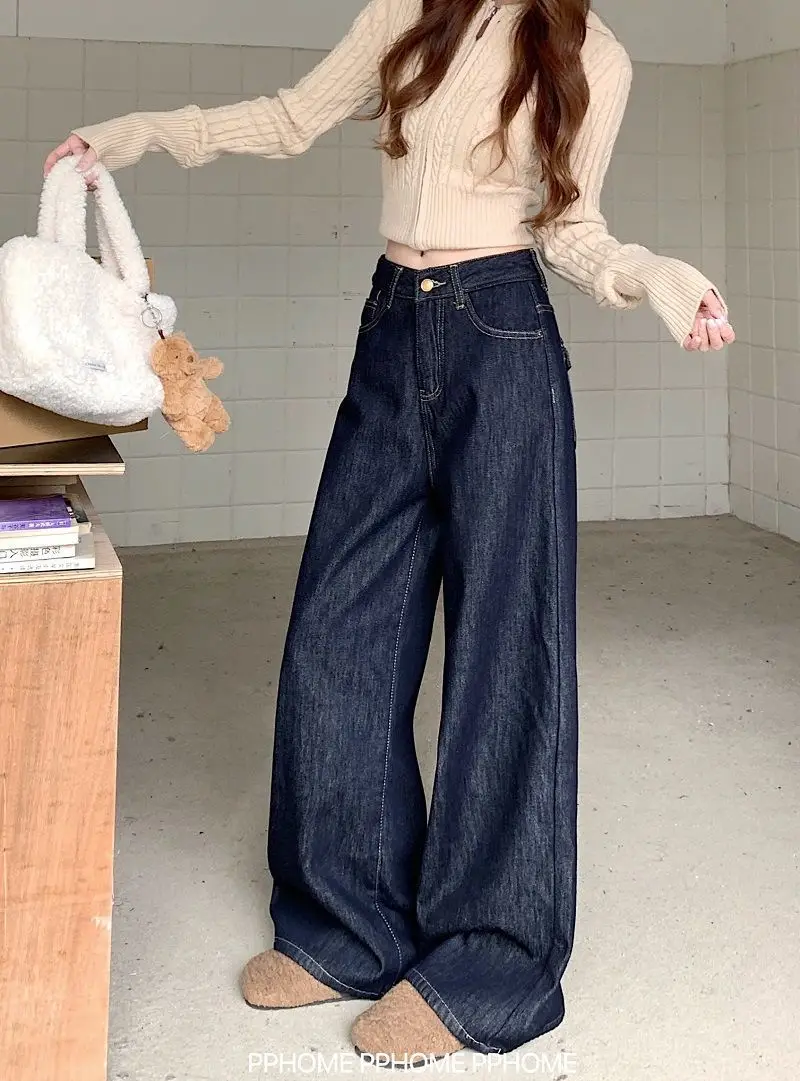 Dark Blue Wide Leg Hip Covering Jeans 2025 — feature 6