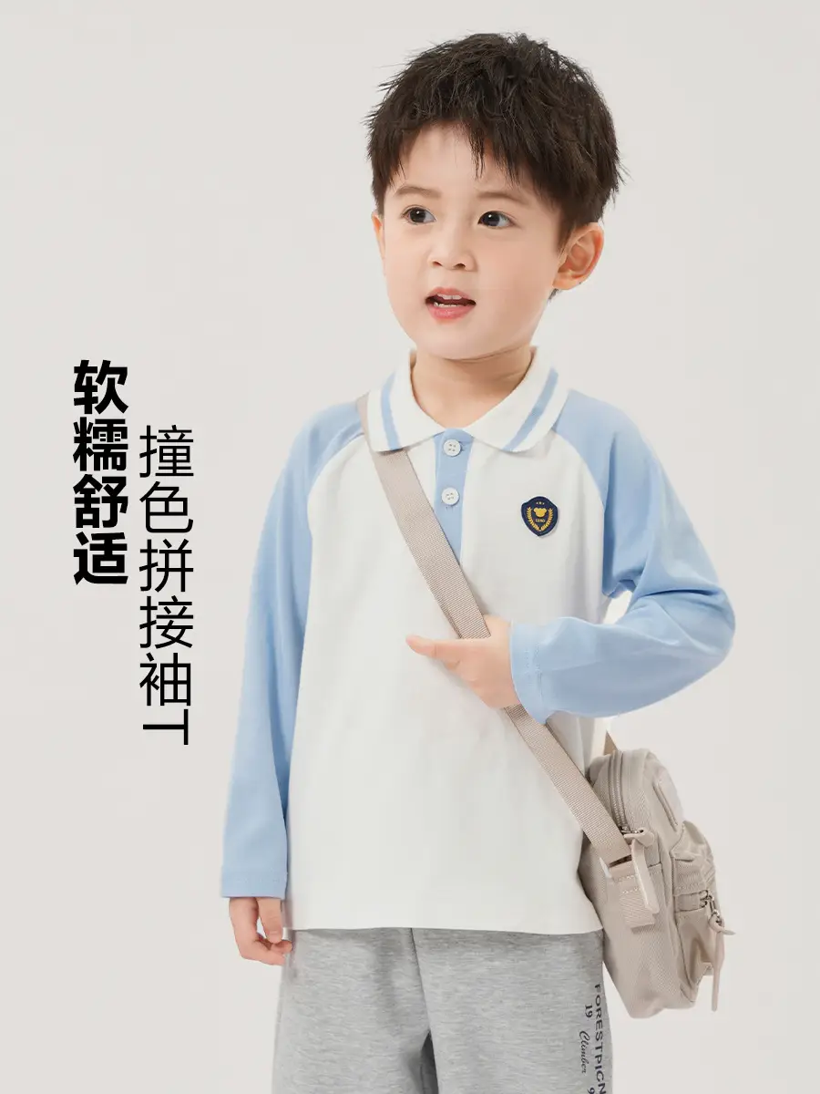 Boys Pure Cotton Polo Shirt Long Sleeve Spring Autumn - Image 5