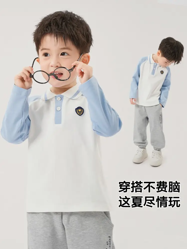 Boys Pure Cotton Polo Shirt Long Sleeve Spring Autumn - Image 6