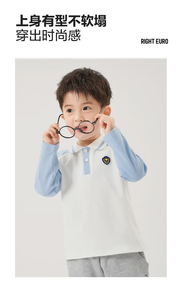 Boys Pure Cotton Polo Shirt Long Sleeve Spring Autumn — feature 4