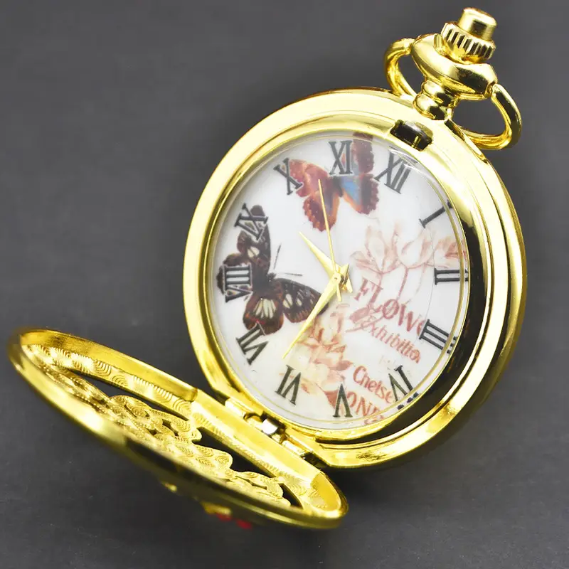 Golden Butterfly Pocket Watch with Crystal Embellishment - Image 4