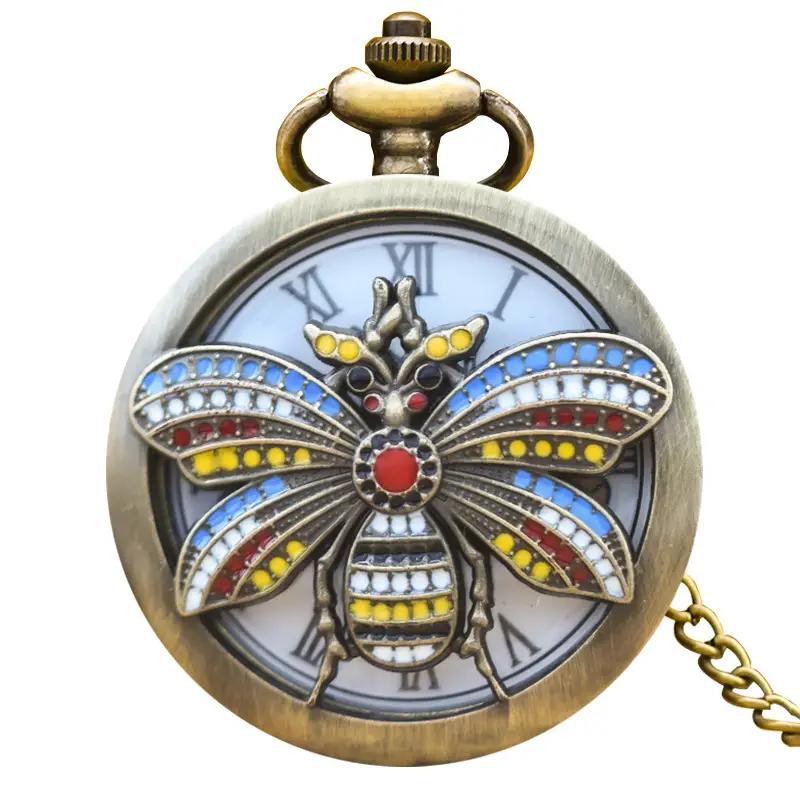 Golden Butterfly Pocket Watch with Crystal Embellishment - Image 3