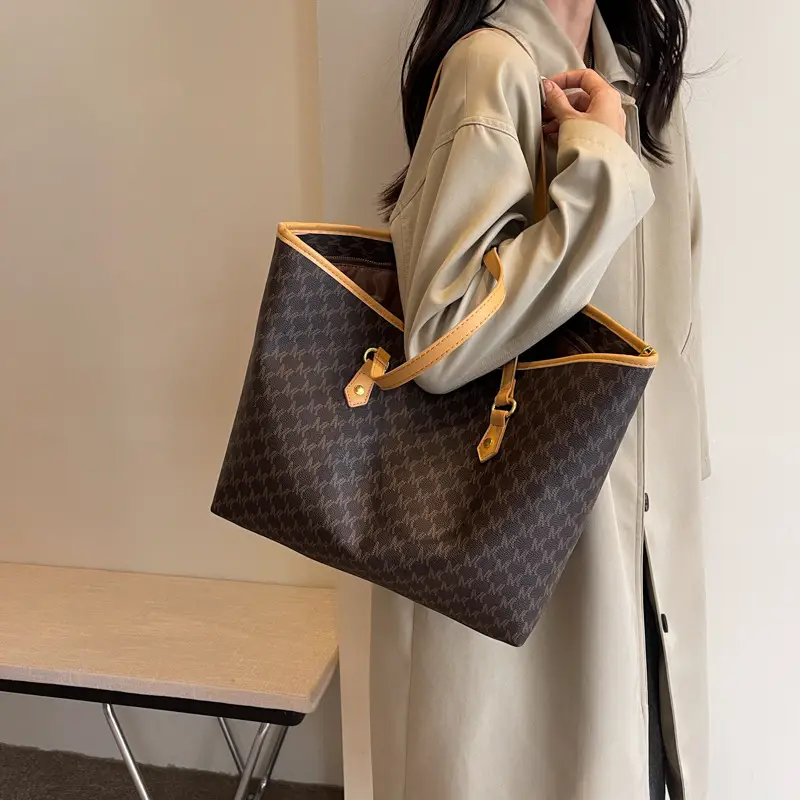 Women Large Capacity Beige Embroidered Tote Bag - Image 6