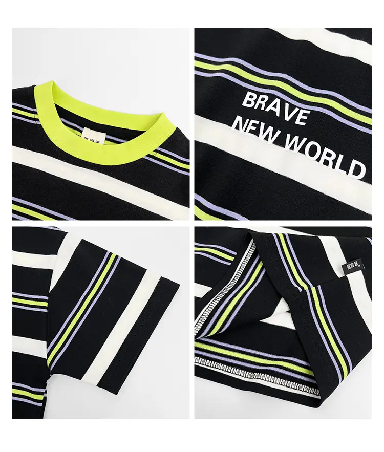 Kids Striped T-Shirt Set with Gray Shorts & Cap — feature 4