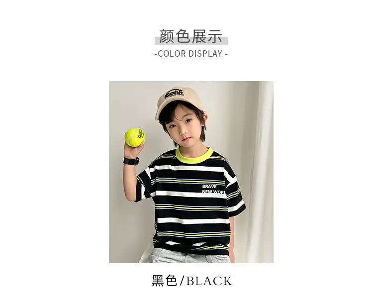 Kids Striped T-Shirt Set with Gray Shorts & Cap — feature 5