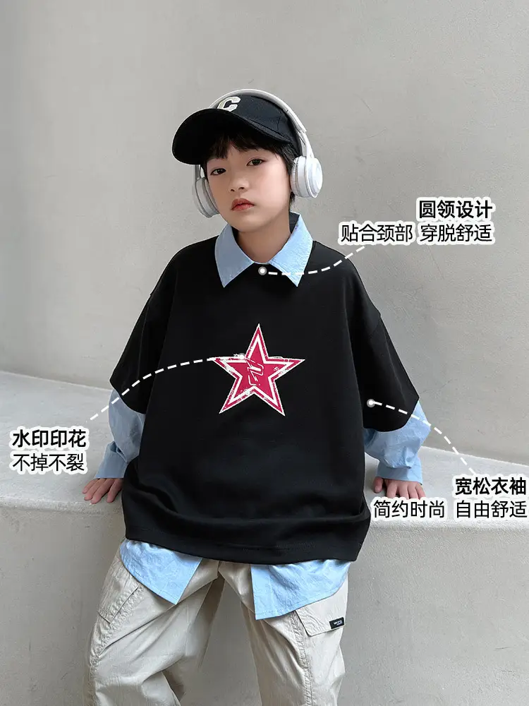 2025 Summer Boys T-Shirt Black Star Medium Large - Image 3