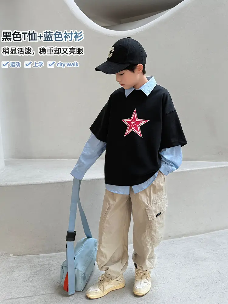 2025 Summer Boys T-Shirt Black Star Medium Large - Image 4