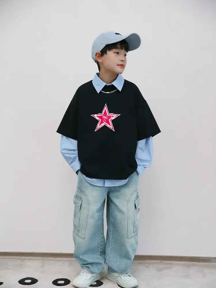 2025 Summer Boys T-Shirt Black Star Medium Large - Image 5