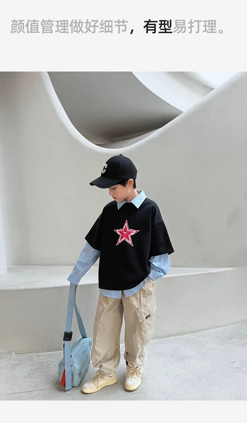 2025 Summer Boys T-Shirt Black Star Medium Large — feature 28