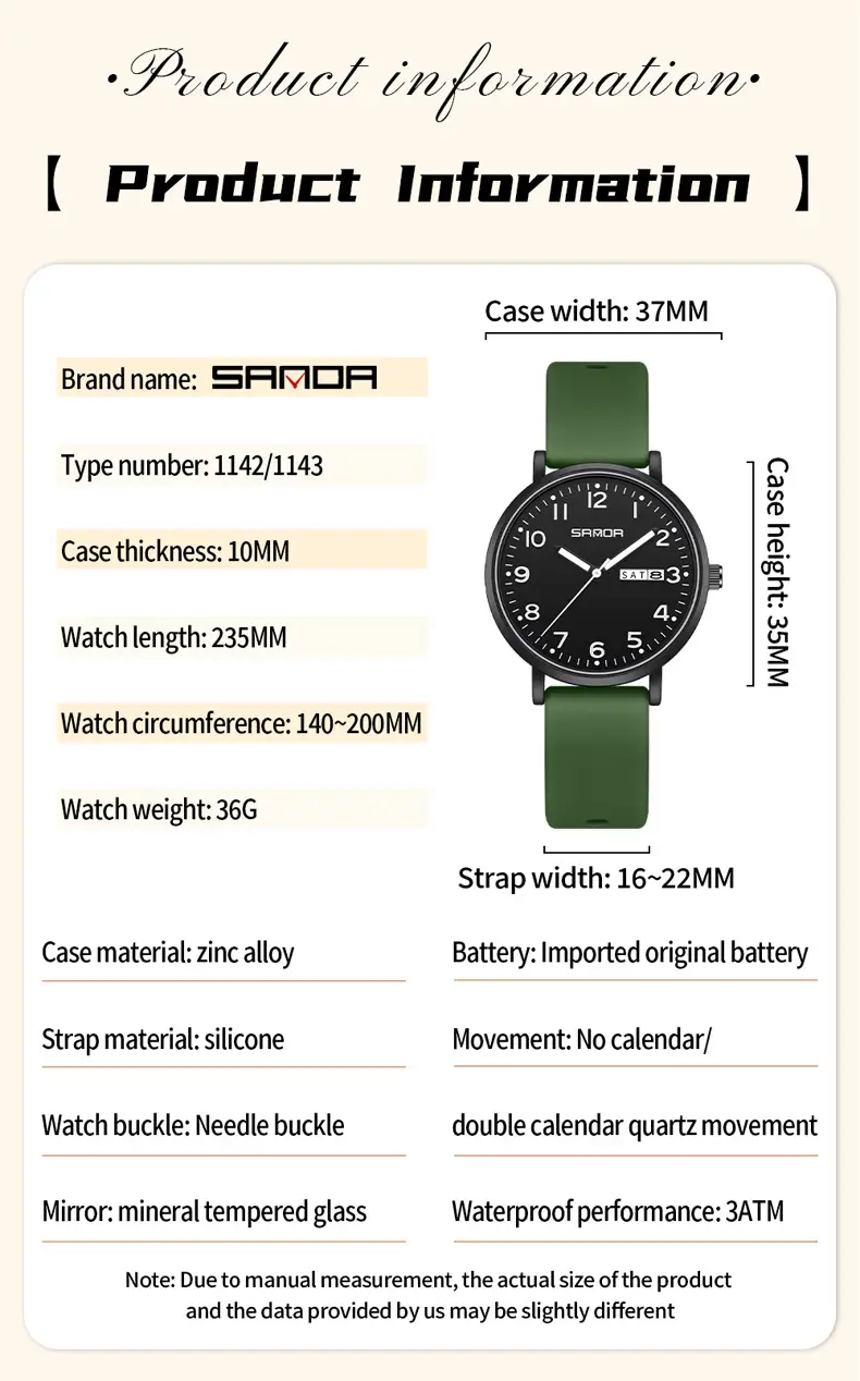 Sanda Black Quartz Watch for Men Women Waterproof — feature 32