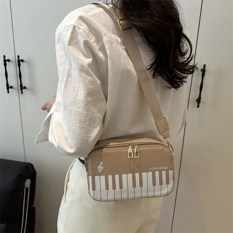 Piano Note Design Small Crossbody Bag Black White - Image 6