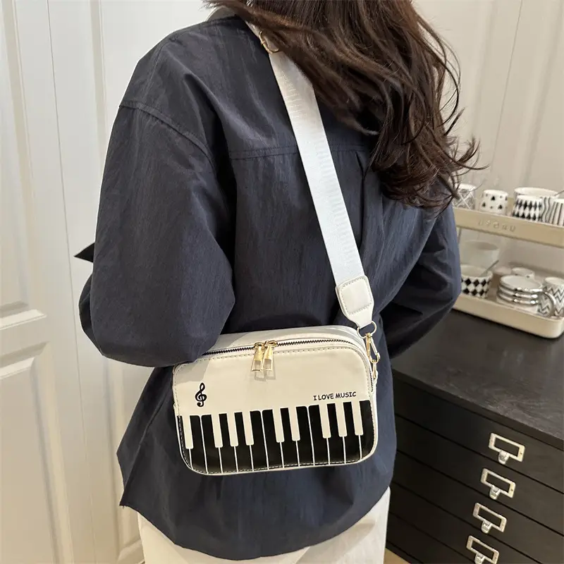 Piano Note Design Small Crossbody Bag Black White - Image 7