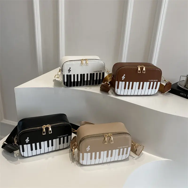 Piano Note Design Small Crossbody Bag Black White - Image 8