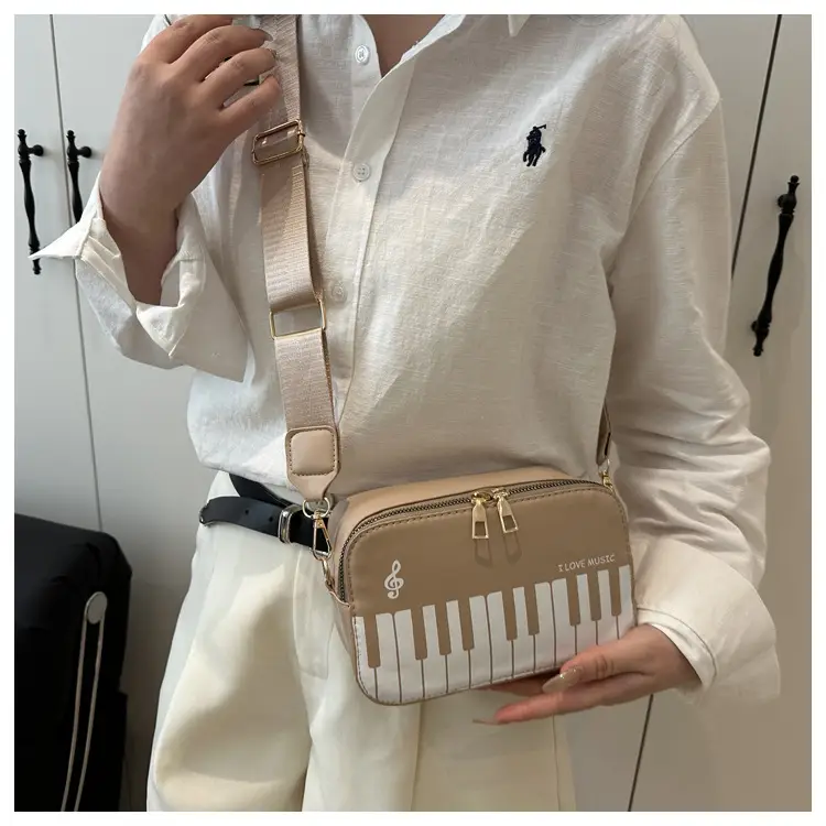 Piano Note Design Small Crossbody Bag Black White — feature 13